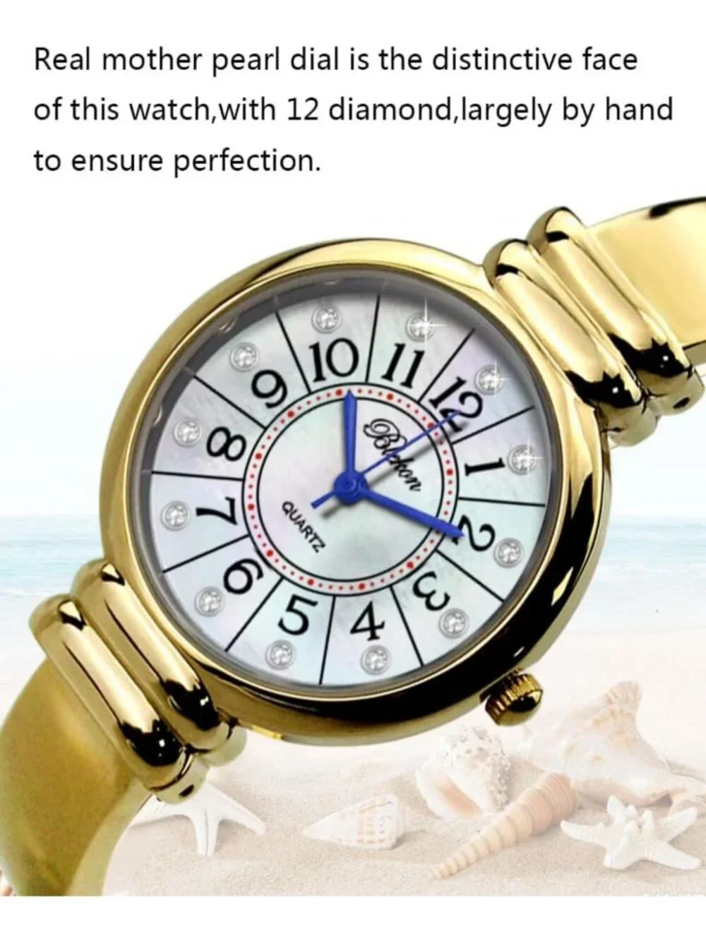 Elegant Mother of Pearl Cuff Bracelet Watch for Women - 31mm Japanese Quartz